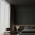 Modern Dark Bedroom Interior With Platform Bed Linear Lighting And Accent Chair 3d model