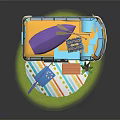Cartoon Camper Van Scene With Colorful Decor Outdoor Mat And Potted Plant Accessories