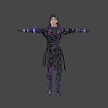 Game and Movie Character in Black Purple Robe with Outstretched Arms and Bat Like Details