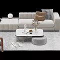 Modern Light Gray Sofa and Coffee Table Set with Decorative Pillows and Area Rug 3d model