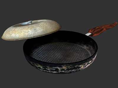 Traditional Cooking Pot With Perforated Body Wooden Handle and Fitted Lid 3d model