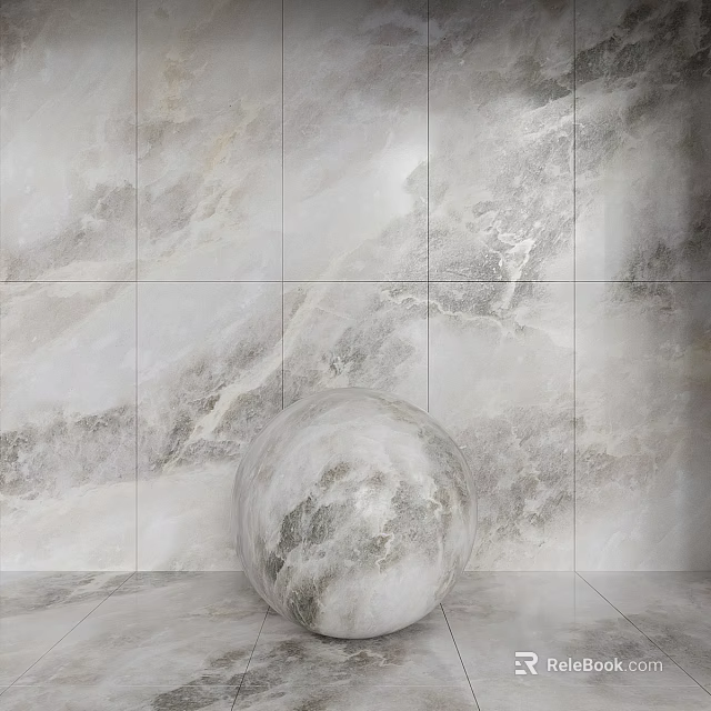 Decorative Spherical Component Against Modern Marble Wall Tiles In Contemporary Interior 3d model