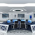 Modern Public Office Space For Police With Workstations Computer Monitors Large Screens And Black Chairs