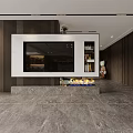 Modern Living and Dining Room Interior With White Sofa Coffee Table And Herringbone Rug