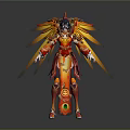 Graceful Female Character in Phoenix Inspired Costume with Colorful Wings and Ornate Details