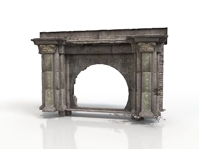 Classical Stone Fireplace Architectural Design With Arched Opening And Decorative Columns 3d model