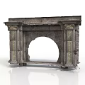 Classical Stone Fireplace Architectural Design With Arched Opening And Decorative Columns 3d model