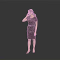 Woman in Brown Dress Talking on Phone Against Gray Background Wearing Black Heels and Ponytail