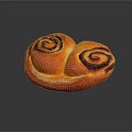 Heart Shaped Bread with Golden Crust Dark Swirl Patterns and Shiny Surface on Black Background