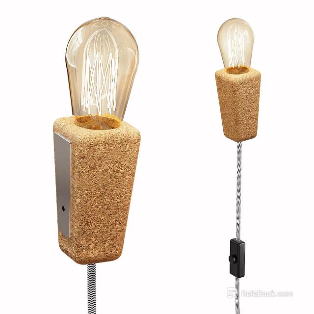Cork Base Table Lamps With Vintage Light Bulbs And Pull Switch Cord 3d model