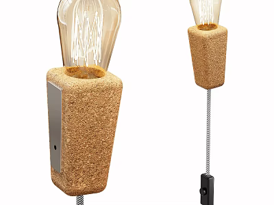 Cork Base Table Lamps With Vintage Light Bulbs And Pull Switch Cord 3d model