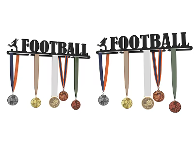 Football Medal Racks with Football Lettering Hanging Silver Gold Bronze Medals as Sports Equipment 3d model