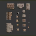 Wooden House Models with Various Roof Styles and Small Building Components in Rustic