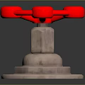 Red Spoked Valve Handwheel Featuring Sturdy Metal Base And Industrial Design