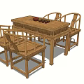 Wooden Chinese Style Tea Table And Chairs With Tea Set