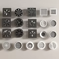 Industrial Ventilation Equipment With Various Black White Square Round Vents Grid And Blade Designs