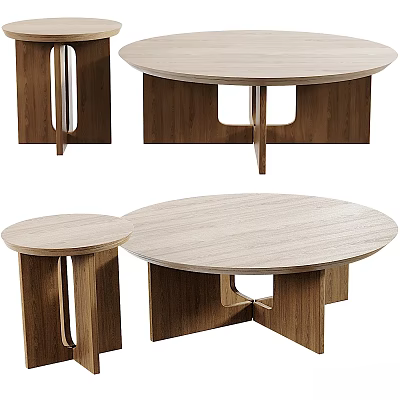 Modern Round Wooden Dining Tables With Unique Leg Design And Matching Side Tables 3d model