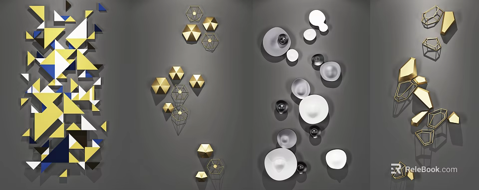 Modern Gold Hexagonal and Silver Circular Wall Decor for Home Interior 3d model
