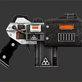 Futuristic Sci Fi Weapon With Metallic Black Body And Orange Warning Signs