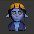 Cute Blue Skinned Elf Eared Character Wearing Yellow Hat With Large Purple Eyes