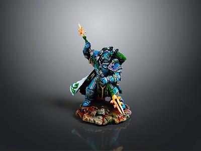 Detailed Armored Man Figure Holding Flaming Weapon in Standing Pose 3d model