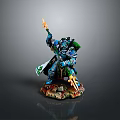 Detailed Armored Man Figure Holding Flaming Weapon in Standing Pose