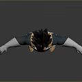 3D Anime Character Model Of Saiyan Warrior With Spiky Black Hair And Green Battle Suit