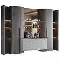 Elegant Modern Wine Cabinet With Wooden Finish Glass Shelves LED Lighting And Patterned Panel