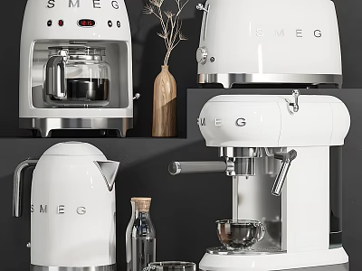 Stylish Modern SMEG Kitchen Appliances White Coffee Maker Kettle And Espresso Machine For Contemporary Kitchens 3d model