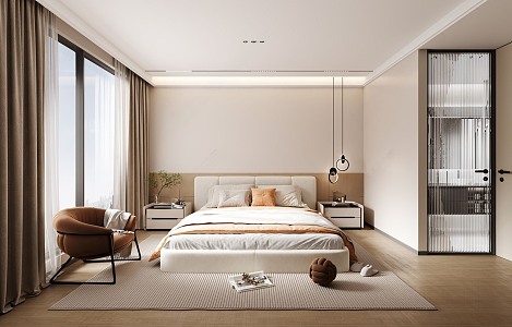 Cream Style Bedroom Master Bedroom Second Bedroom Children's Room Study Simple 3d model