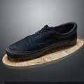 Dark Blue Casual Canvas Shoes Placed On Wooden Oval Tray For Daily Use