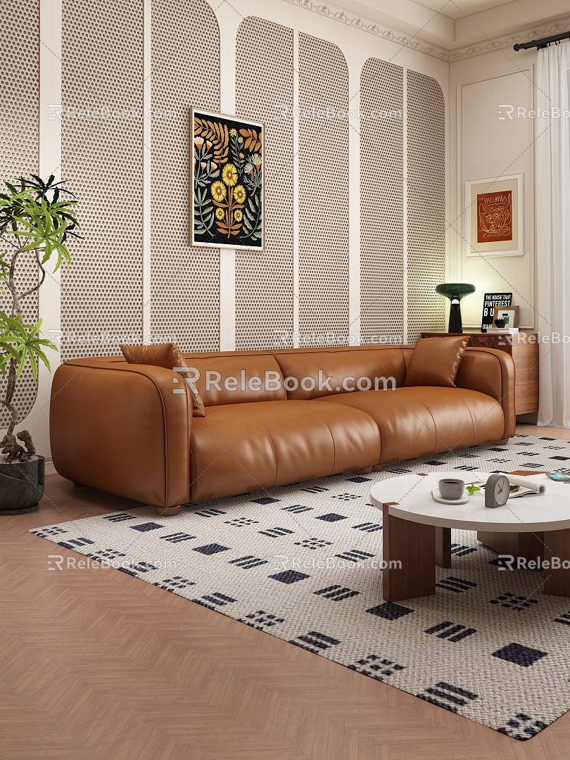 Middle Ancient Living Room Leather Sofa model