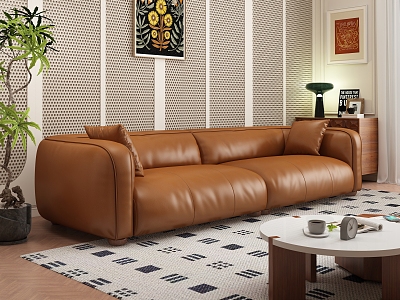 Middle Ancient Living Room Leather Sofa model