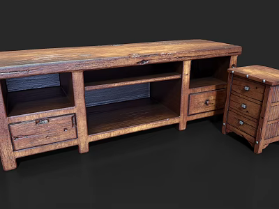 Wooden Storage Cabinet with Drawers and Open Shelves for Living Room Organization 3d model