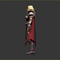 Fantasy Female Warrior With Blonde Hair Red Cape And Armor Standing Pose