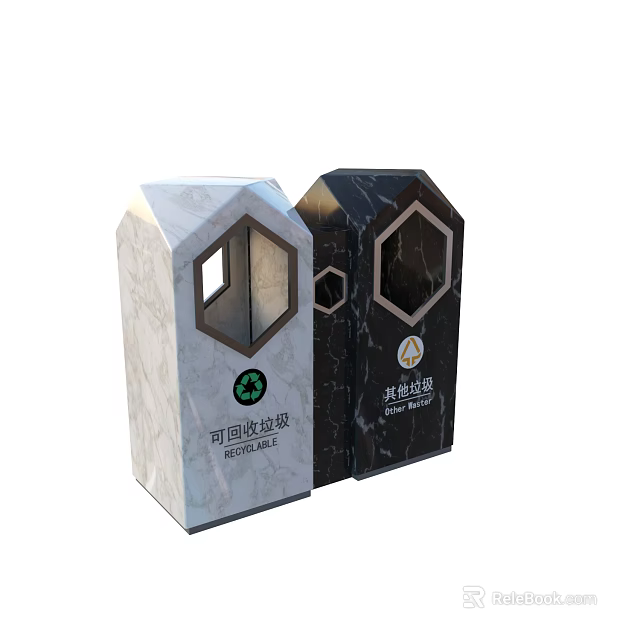 Public Facilities Recycling Trash Bins With Color Coded Labels For Waste Classification 3d model