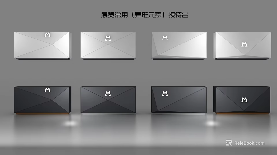 Commercial Exhibition Reception Desk With Irregular Shape Elements And Modern Design 3d model