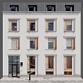 Modern Multi Storey Residential Building With White Facade Windows Balcony Railings And Curtains