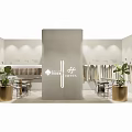 Elegant Clothing Store Interior With Open Sign Hanging Clothes And Green Plants