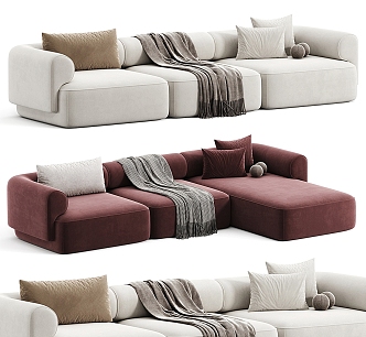 Fabric Multi-person Sofa Three-seat Sofa Corner Sofa 3d model