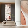 Modern Abstract Wall Art In Interior With Colorful Geometric Blocks And Orange Brush Strokes