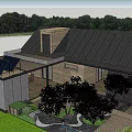 Modern Detached Villa Wooden Exterior With Garden Trees And Patio Design