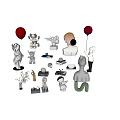 Decorative Ornaments Set with Various Sculptures Animal Figures Geometric Shapes Vase Abstract and Letter Decorations