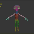3D Alien Character Model With Large Eyes Slender Body And Dark Background
