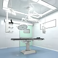 Modern Operating Room Interior With Surgical Table Overhead Lights Medical Equipment And Clean Floor