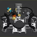 Mechanical Equipment Assembly With Detailed Gears Pipes And Colored Components