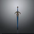 Ornate Fantasy Sword With Blue Blade And Golden Hilt Decoration Details