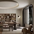 Modern Study Room Interior Design with Wooden Desk Bookshelves Books and Natural Light