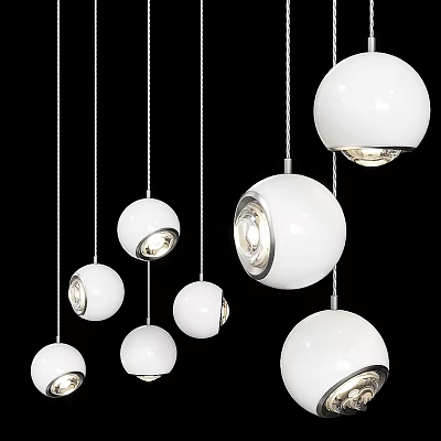 Modern White Spherical Chandeliers Hanging With Different Sizes And Bright Lights 3d model