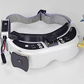Modern White VR Headset With Black Adjustable Strap Control Panel Buttons And Blue Antenna Cables 3d model